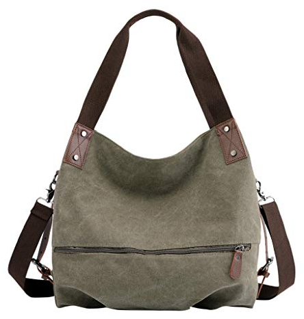 Lazzboy Umhängetasche Handtasche Damen Canvas kleine Vintage Shopper Tote Bag Bucket Bag(Armeegrün)