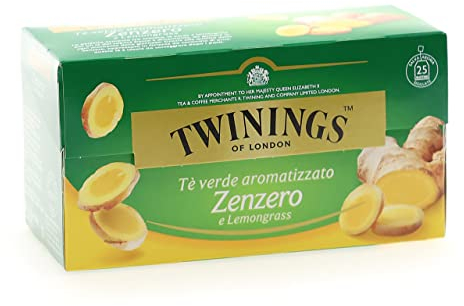 Twinings, Tè Verde Aromatizzato allo Zenzero e Lemongrass, Sapore Fresco e Dissetante, Antiossidante e Digestivo, Infusi e Tisane, 1 Confezione da 20 Filtri