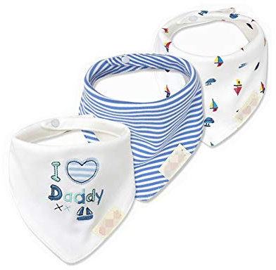 FANSU Baby Dreieckstuch Lätzchen, 3er Set Halstücher Multifunctional Saugfähig Weich Spucktuch Baumwolle Druckknopf Kleinkinder Unisex Designs (Segelboot)