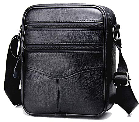 MANNUOSI Herren Schultertaschen business freizeit reise Henkeltaschen echtleder vintage Handtaschen Schwarz3
