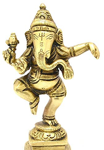 Messingstatue, tanzendes Ganesha-Idol, antikes Design, goldfarben, Höhe: 11,9 cm, Gewicht: 270 g