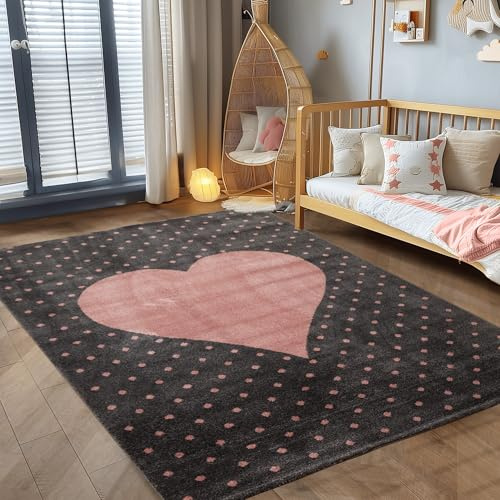 Carpettex Kinderteppich Kinderzimmer Herz Design Kinder Teppich Babyzimmer Weicher Flor, Farbe: Pink, Größe: 120 cm Rund