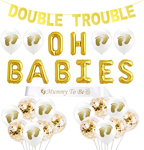 JOYMEMO Zwillinge Baby-Dusche-Dekorationen OH BABYS Ballons Banner Mutter für Zwillinge Baby Geschlecht sein offenbaren Party Supplies