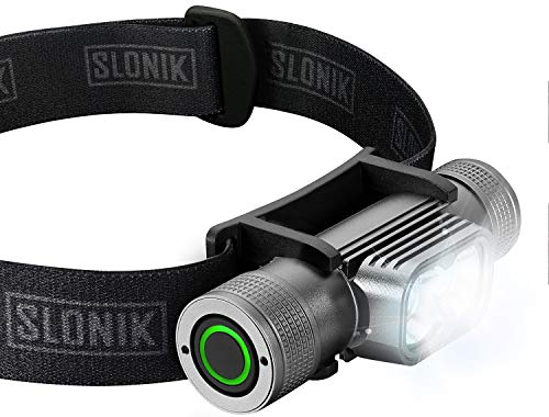 SLONIK Wiederaufladbare Stirnlampe für Erwachsene 1000 Lumen Super Hell 60ft Strahl LED 2200mAh Akku - Leicht, Schwerlast IPX8 Wasserdicht Hard Hat Licht Camping Laufen Scheinwerfer (Schwarz)