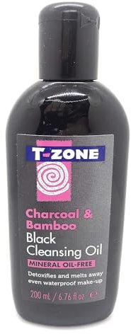 T-Zone Charcoal & Bamboo black cleansing oil, Mineral oil-free 200ml