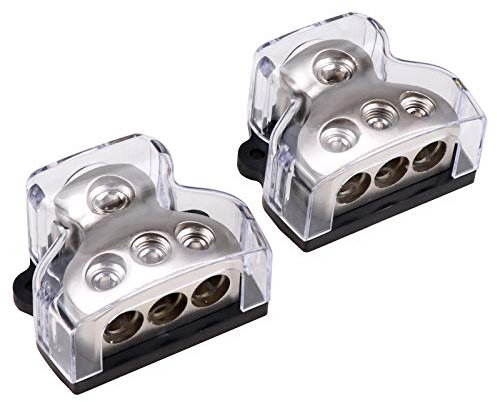 RKURCK Power Distribution Block, 1x0 In 3x4 Out, Car Audio Stereo Amp Distribution Connecting Block for Audio Splitter 2 Pcs