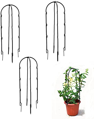 Leww 3 Set Garden Obelisk for Climbing Plants Plastic U-Hoops Trellis Garden Flower Support with Shelf Hook for Climbing Vines, Rose and Plants U-Shape Trellis Support