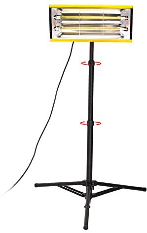 DATOUBOSS 2000W Infrarot Spot Heizstrahler Werkstatt Auto Panel Aushärtelampe Baking Lacktrockner Infrarot Trockner Strahler (2000 W, 2 Strahler, 0–100 °C, Halterung, Timer 1–90 min)