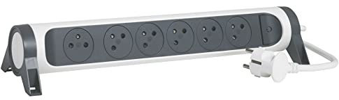 LEGRAND - Multiprise Rotative Avec Interrupteur à Voyant LED - 6 Prises Surface avec Terre - Cordon 3m - Blanc et Gris Foncé