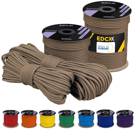 EDCX 4 mm Polyester Paracord 550 25+ Farben (15, 30 und 50 m) – Typ III, 100% Nylonseil, 7 Litzen Seil, 4mm Nylonseil in vielen Farben | Solid Colors (Caramel, 15 m)