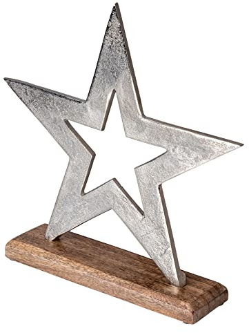 levandeo Stern 30x30cm Metall Mango Silber Braun Tischdeko Holz Metallstern Dekoration Deko Aufsteller Weihnachten Wohndekoration Geschenk