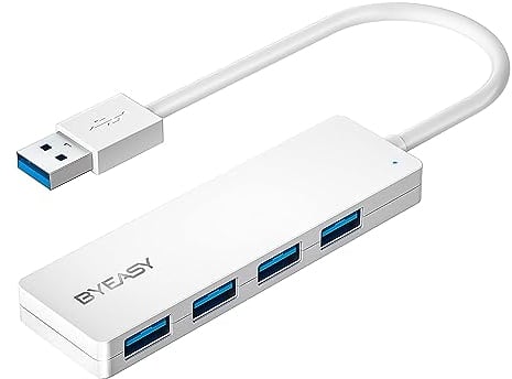 USB Hub, BYEASY 4-Port USB 3.0 Hub Ultra Slim Portable USB Splitter for iMac Pro, MacBook Air, Mac Mini/Pro, Surface Pro, Notebook PC, Laptop, USB Flash Drives, and Mobile HDD (White)