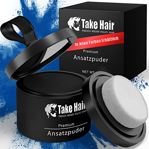 Take Hair Ansatzpuder Männer I 100% Wasserfest inkl. Spiegel und Schwamm I 4g Haarpuder I Haarverdichtung Haarverdicker Ansatzspray I Ansatzpuder für graue Haare abdecken (Ansatzpuder Hellbraun)