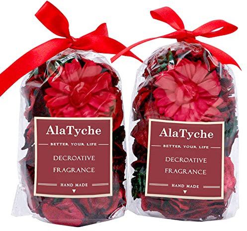 AlaTyche Mini pot pourri parfumé à la cannelle et à la pomme, fleur séchée rouge, sachet de pétales de parfum d'intérieur