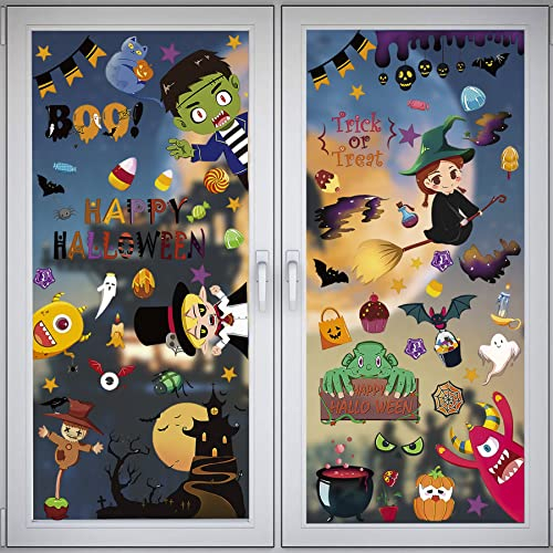 Larcenciel Halloween Fensteraufkleber, 9 Blatt Fensterbilder 170 Stück kleine Fenstersticker, Halloween Aufkleber mit Kürbis Fledermaus Vampiren, Halloween Deko für Glas, Wand, Spiegel, 20 x 30 cm