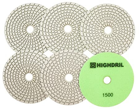 HIGHDRIL Tamponi Diamantati 125mm per Lucidatura a Umido 6 Pezzi, Disco Lucidatura Grana 1500 per Granito, Marmo, Quarzo, Pietra Artificiale per Smerigliatrice