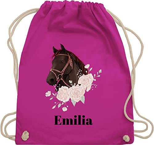 Turnbeutel Rucksack - Pferd Pferde - Wunschname Pferdekopf - Unisize - Fuchsia - sporttasche pferderucksäcke mädchen pferdefan sportbeutel kindergarten beutel geschenke für reiterinnen