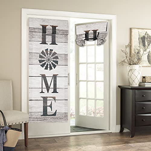 BEMIGO Door Curtains for Windows, Rustic Windmill Wood Window French Glass Door, Privacy Thermal Insulated Tie Up Shades, Farmhouse Country Barn 26 x 70 inch, White Gray, 26x70in