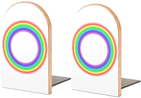 Regenbogen-Kreis-Buchstützen, dekorativer Druck, Holz-Buchstützen für Regale, 1 Paar