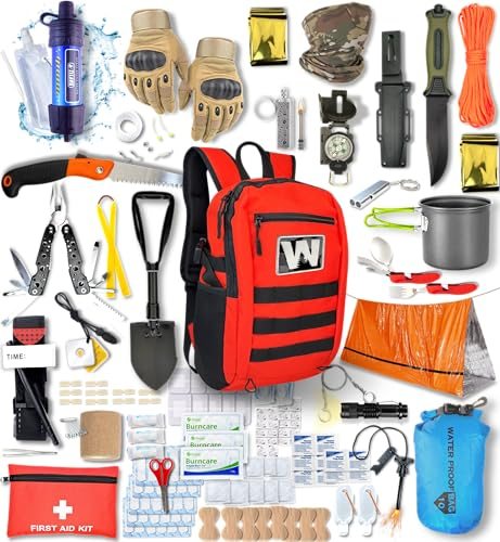 WONCROW ® Kit di Sopravvivenza XXL : Coltello MIlitare Tattico + Acciarino per Fuoco - Kit Pronto Soccorso Trekking Completo Coltelli Militari Accessori Campeggio Utili Multiuso Montagna Pietra Focaia