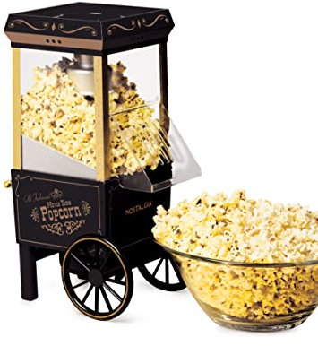 Nostalgia - Molde de palomitas de maíz de aire caliente antiguo, máquina de palomitas de mesa clásico de 12 tazas con tapa de medición para el hogar, fiestas, noche de cine y niños, 12 tazas, negro