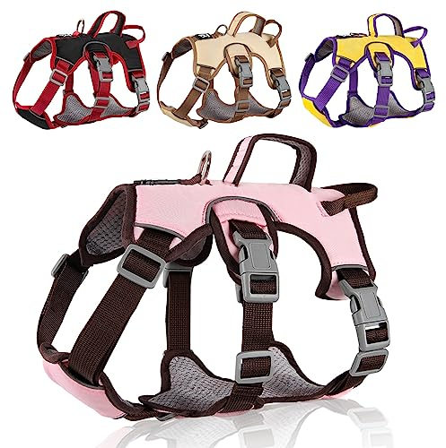 LiebeDD Hundegeschirr für Kleine Mittelgroße Hunde Welpen Geschirr, Anti Zug Geschirr Hund Sicherheitsgeschirr Ausbruchsicher, Panikgeschirr für Hunde Zuggeschirr Hund, Rosa, S