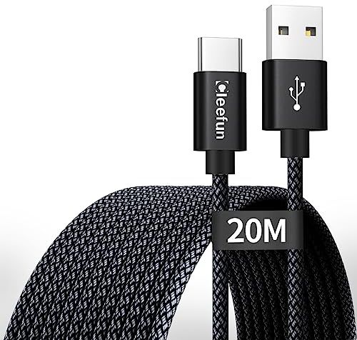 CLEEFUN Extra Lungo Cavo USB-C 20m, USB 2.0 USB Tipo C Ricarica Rapida per Galaxy S24 S23 M-oto S-ony Cellularis,Tablet,Security Camera,PS5 Controller,Altri Dispositivi con una Porta di USB-C