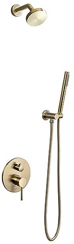 SWHC Colonne de Douche Encastrable Laiton Ensemble Douche Encastré Or Brossé Système de Douche 2 Fonctions Kit de Douche avec Douche de Tête, Douchette, Chaud et Froid Réglable