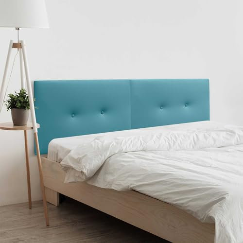 DHOME Kopfteil aus Kunstleder oder Stoff Acualine, glatt, mit Zwei Knöpfen, 2-teilig, gepolstert, hochwertiges Kopfteil für Schlafzimmer (türkises Kunstleder, 190 cm, Dual (Betten 180/190))