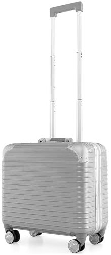 GYMAX 16 Handgepäck, Tragekoffer mit Aluminiumrahmen & Spinnerrädern, Rollkoffer mit Laptopfach & TSA-Schloss, Leichter Mini-Reisekoffer für Geschäftsreisen, Silber