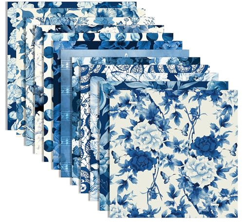 24 Blatt Dunkelblau Rose Muster Scrapbook Papier,12 Designs Doppelseitige Blaue Rose Dekorpapier Scrapbook Craft Papier,12x12Inch Craft Supplies Karte Herstellung Scrapbook