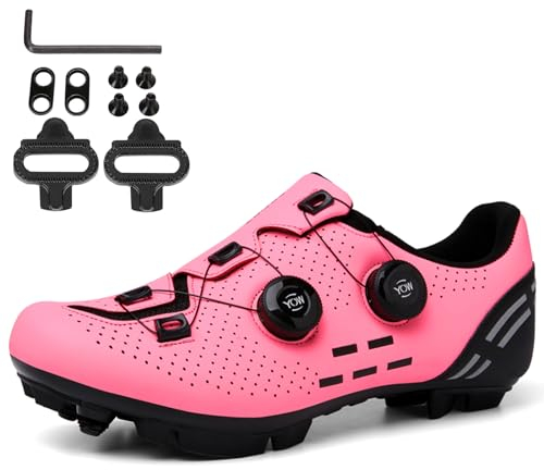 NGARY Fahrradschuhe MTB Damen, Radsportschuhe Atmungsaktive Mountainbike Schuhe kompatibel mit SPD 2 Schrauben mit Cleats Outdoor-Radschuhe,E,38 EU