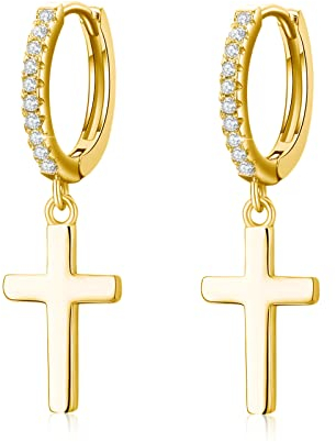 CUOKA MIRACLE Kreuz Ohrringe für Mädchen - 925 Sterling Silber Goldene Kreolen Klein für Damen - Geschenke Schmuck für Tochter