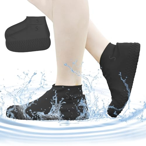 ACTOYS Silikon Regenüberschuhe, 1 Paar Wasserdichte Überschuhe mit Antirutschsohle, Regen Schuhüberzieher, Wasserdichte Schuhüberzieher Silikon für Regen, Schneetag, Schlammige Straßen (Schwarz, S)