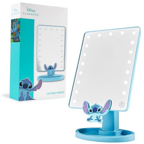 Disney Stitch Espejo de Mesa LED con Bandeja para Joyas - Regalos para Mujer (Azul)