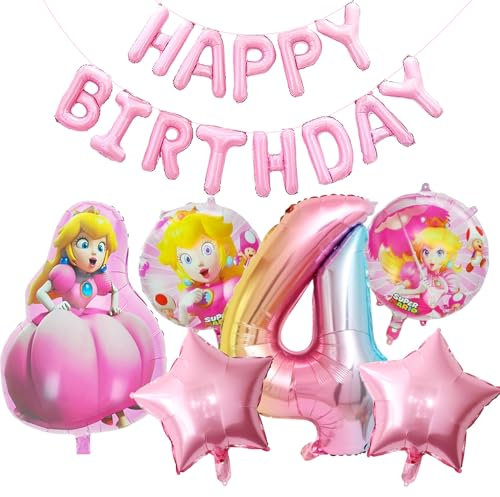 Cartoon Luftballons 4 Jahre, 7 Stück Cartoon Deko Geburtstag, Luftballons 4. Geburtstag Mädchen Cartoon Rosa, Cartoon Thema Party Deko für Kindergeburtstag Mädchen (4 Jahre)