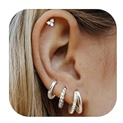Adramata 4 Paar Ohrringe für Damen Silber Gold Ohrringe Creolen Ohrstecker 14K Vergoldet Ohrringe Set Damenohrringe Piercing Ohr Klein Creolen Gold Tragus Piercing Conch Helix Piercings Gold Silber