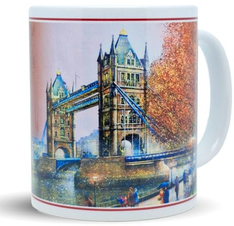 DESSAPT Arts - Guy DESSAPT - Pont de la Tour de Londres/Tower Bridge LONDON - Mug en Céramique 325 ml - Tasse Cadeau Unique avec les Magnifiques Paysage de Londres - Cadre Raffinement Bordeaux