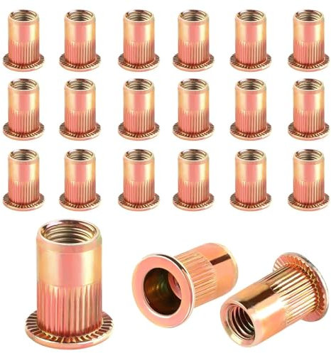120 Pièces Insert Fileté Metal M6 Insert Fileté Ecrou a Sertir M6 en Acier au Carbone Zingué Écrous à Tête Plate Rivet Metal Fileté Ecrou Prisonnier Pour Métal Le Bois, Les Voitures et Les DéCorations