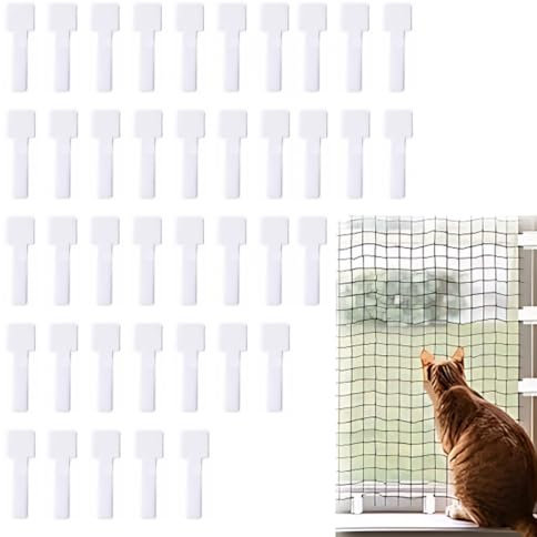 40 Stück Outdoor Adhesive Hooks, Katzennetz Befestigung, Geeignet für Katzennetz für Balkon Ohne Bohren, Balkonnetz für Katzen, Katzennetz Ohne Bohren, Katzennetz Klebehaken (Ohne Katze Netz)