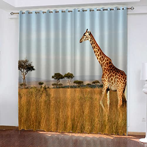 FYRHLH Schiebevorhänge Giraffe Vorhang Blickdicht Schlafzimmer Kinderzimmer Verdunkelungsvorhang Thermo Vorhänge Ösenvorhang 2 Stücke Größe:B220 x H215cm