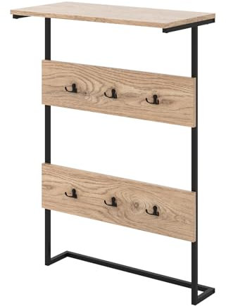 GIANTEX Porte-Manteau Mural à 3 Niveaux, Porte-vêtements Mural en Bois avec étagère Supérieure, 6 Crochets Doubles, Cadre Métallique Résistant, Patère pour Entrée, Cuisine, Chambre, Salle de Bain