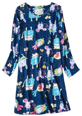 Camicia Da Notte Donna Invernale Camicie da notte da a maniche lunghe Camicie da notte Simpatico Abito da notte casual Camicie da notte stampate Abito maglietta Camicia Da Notte Donna Senza (Blue, XL)
