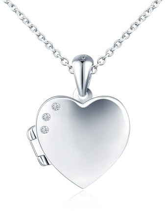 INFINIONLY Damen Mädchen Herz Medaillons Halskette 925 Silber Ketten Anhänger mit Zirkonia Kreative Foto Halsketten zum Öffnen Souvenir Lockets