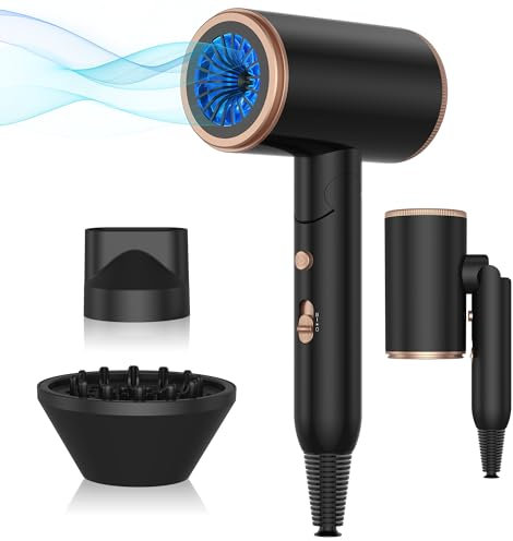 Reisefön Ionen Haartrockner 2400W Föhn Klappbar Klein Faltbarer Haarföhn mit Diffusor, Haarfön Haartrockner & Zubehör, Faltbarer Haartrockner für Reisen, 3-Temperatureinstellung Hair Dryer, Schwarz