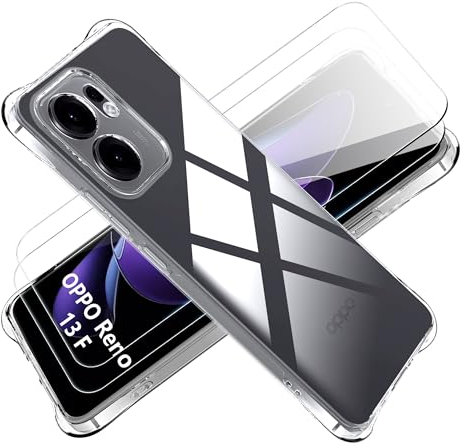 Tieeyivv Coque pour Oppo Reno 13 F /13F/13 FS 5G/4G Case + Verre Trempé Protection écran Film Transparent Soft TPU Cover Housse Etui Antichoc Housse avec Protège-écran