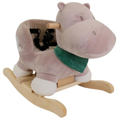 Doukidou Schaukeltier, Nilpferd, Inkl. Sicherheitsgurt, Fröhliches Hin- und Herschaukeln, Ca. 59 cm, Polyester/Holz, Braun