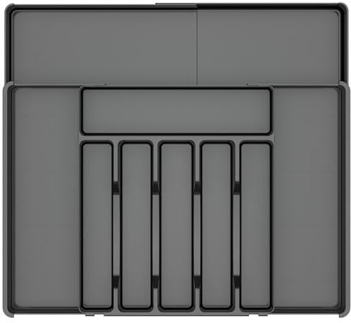 Charmofun Portaposate da Cassetto, Porta Posate Cucina Cassetto Espandibile, Organizer Posate da Cassetto Regolabile con 9 Scomparti, Nero, Organizer Cucina per Cucchiai e Forchette