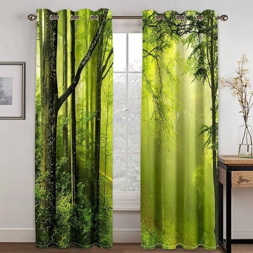 Mesnt Scheibengardinen Modern, 234x214cm Grün Dschungel Vorhang für Fensterbehandlung Wohnzimmer/Küche