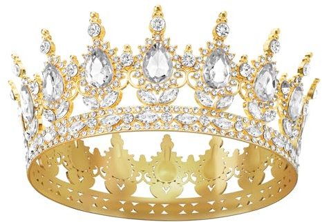 DRESHOW Tiara Redonda Corona Redonda Completa Reina de Cristal Tiaras Barrocas Diamantes de Imitación Brillantes para Niñas y Mujeres Boda Fiesta de Cumpleaños
